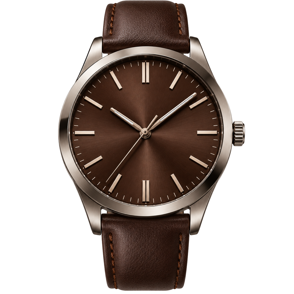 Brown Leather Strap Minimalist Watch | Flinttsdrown