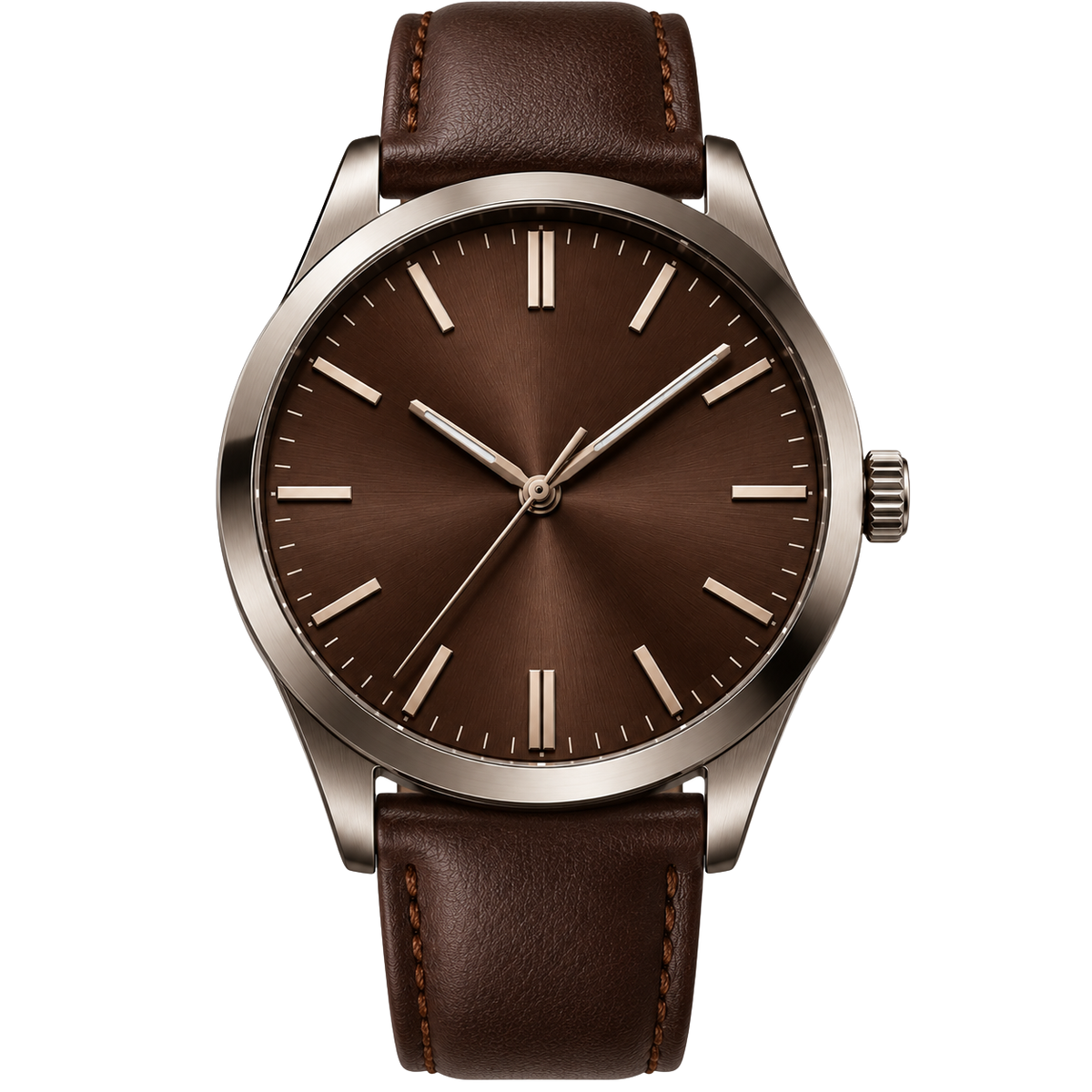 Brown Leather Strap Minimalist Watch | Flinttsdrown