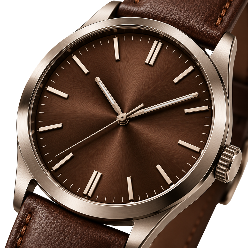 Brown Leather Strap Minimalist Watch | Flinttsdrown