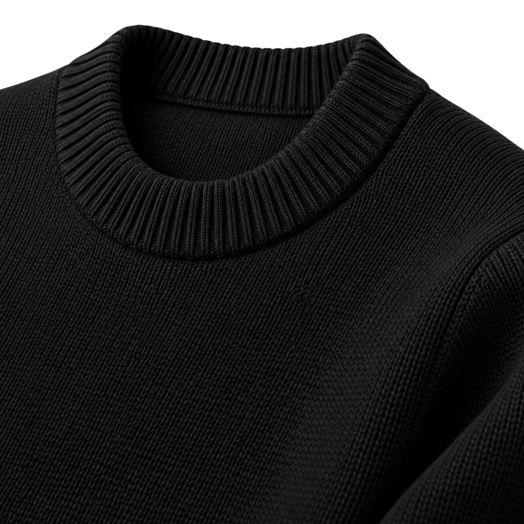 Black Merino Wool Crewneck Sweater | Flinttsdrown