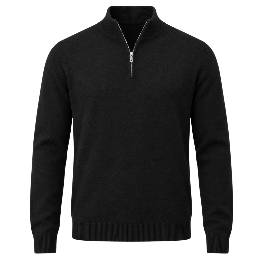 Black Merino Wool Quarter-Zip Sweater | Flinttsdrown
