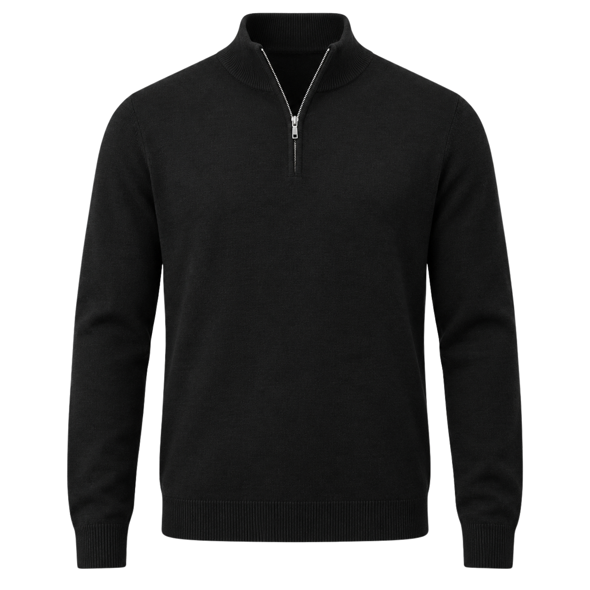 Black Merino Wool Quarter-Zip Sweater | Flinttsdrown