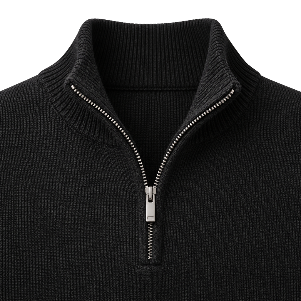 Black Merino Wool Quarter-Zip Sweater | Flinttsdrown