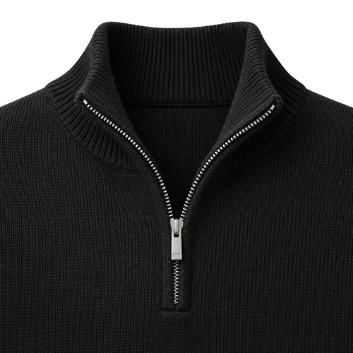 Black Merino Wool Quarter-Zip Sweater | Flinttsdrown